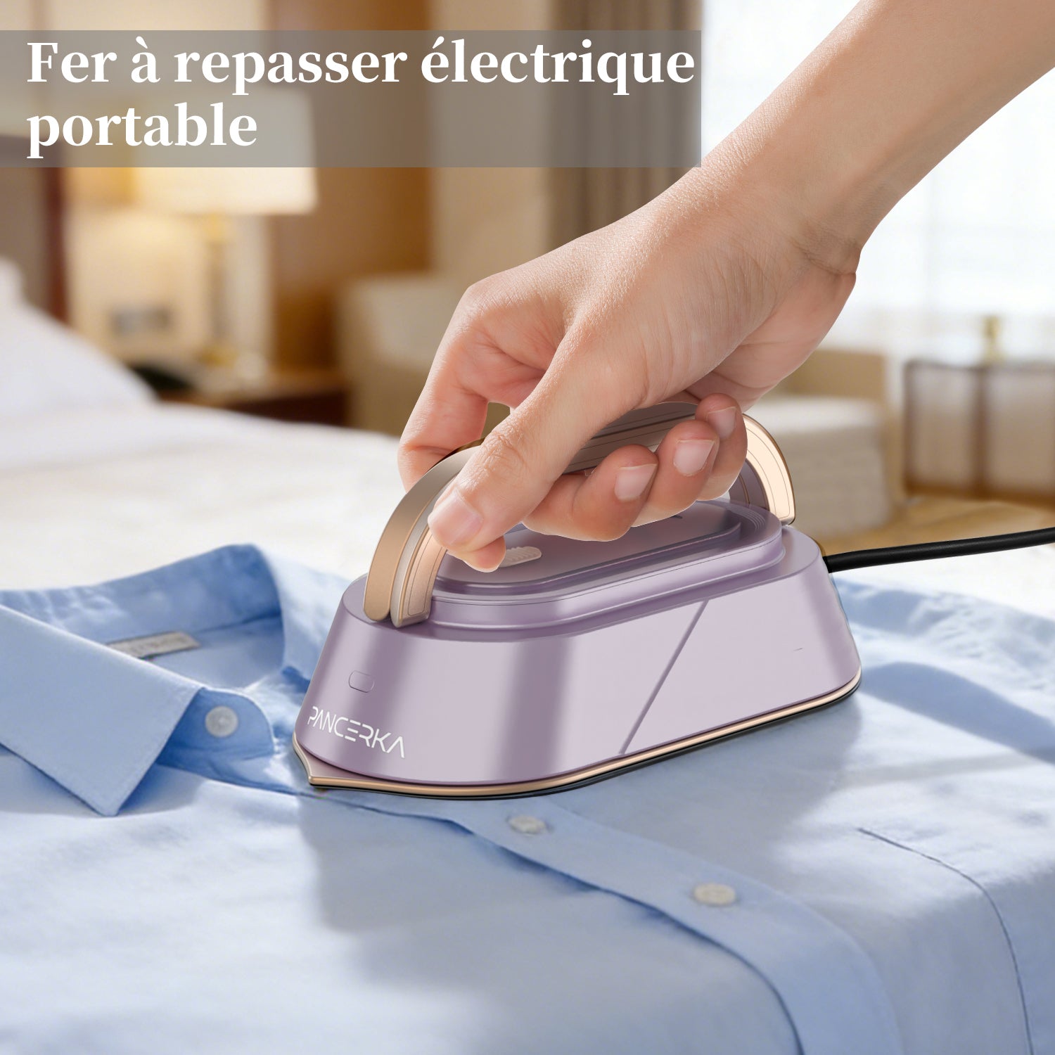 PANCERKA Défroisseur vapeur portable 400 W, 110–240 V à large plage de tension, chauffe rapide, fer à repasser vapeur léger et maniable, finition mate en ABS de qualité supérieure