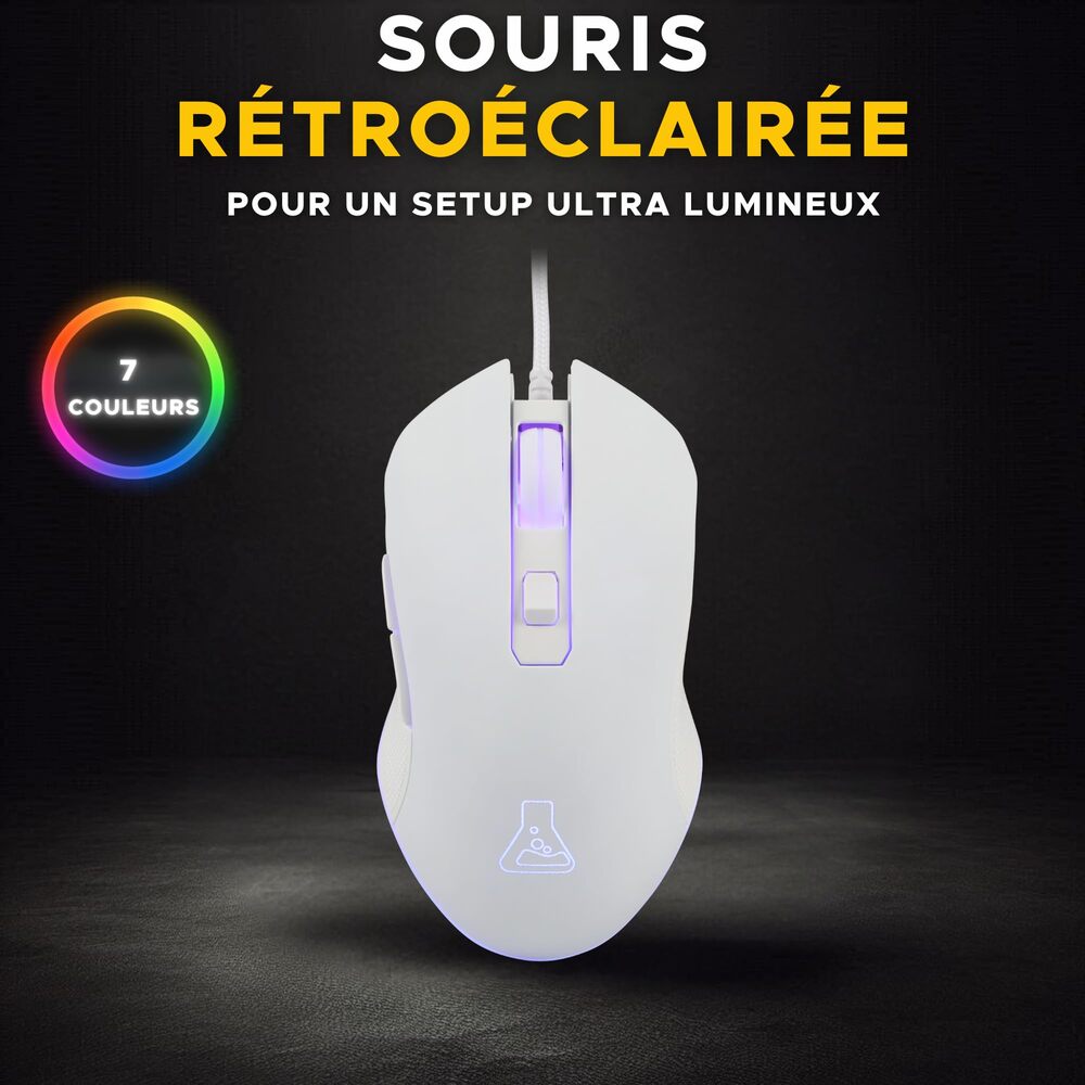 THE G-LAB KULT-HELIUM Souris Gaming Filaire - 6400 DPI, 6 Boutons - Blanc