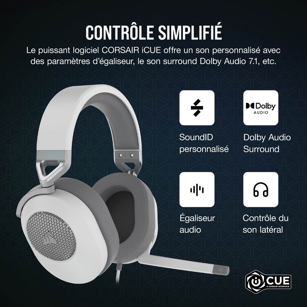 Corsair HS65 Surround Casque Gaming Filaire (Jack 3,5 mm) - Micro rabattable - Blanc