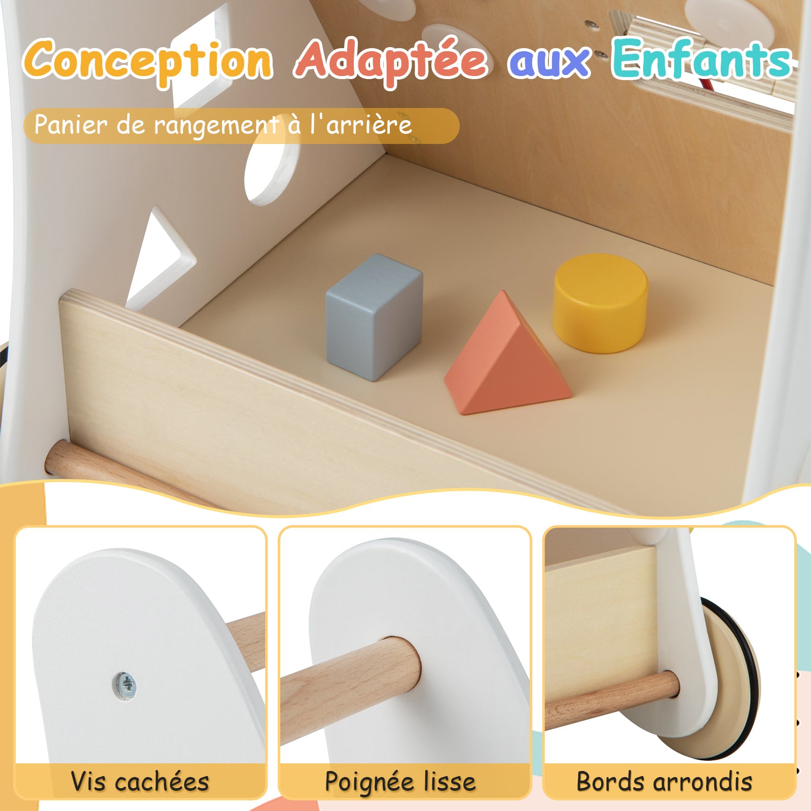 Costway Trotteur bébé en bois avec centre d'activités multiples pour plus de 1 an - Blanc