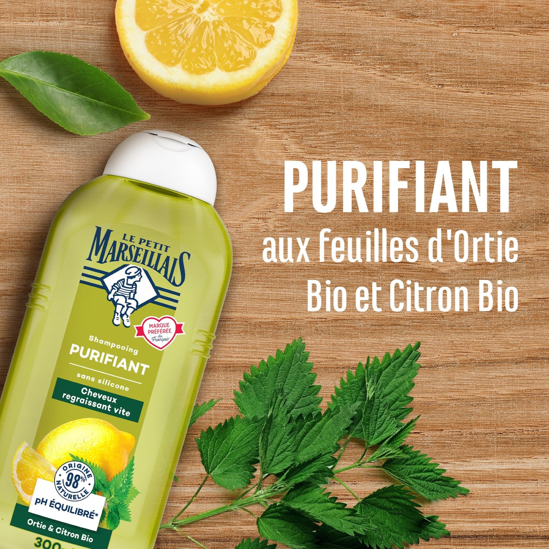 Le Petit Marseillais Shampoing Purifiant Ortie Et Citron Bio Flacon 300 ml