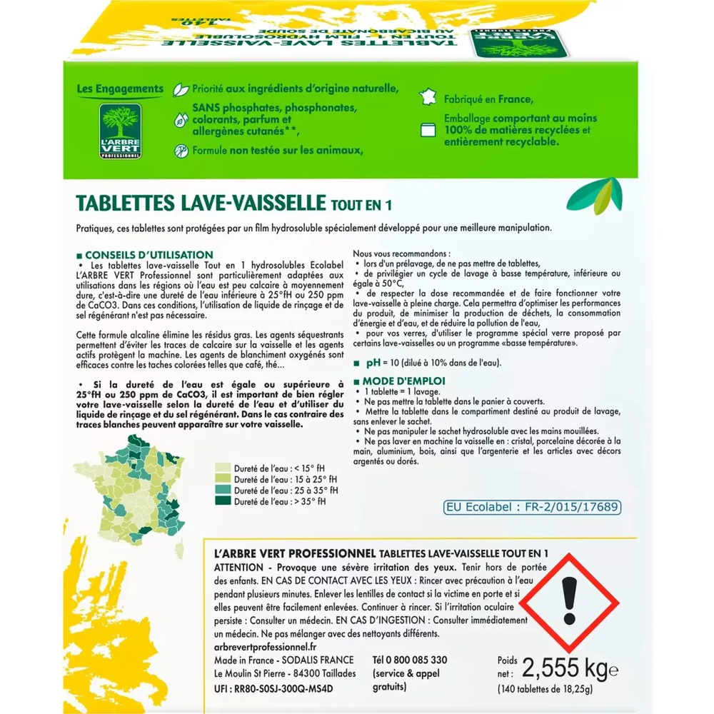 L'Arbre Vert Tablettes Lave-Vaisselle Tout-en-Un Écolabel Sans Phosphate Citron 3 x 140 Tablettes (= 420 Tablettes)