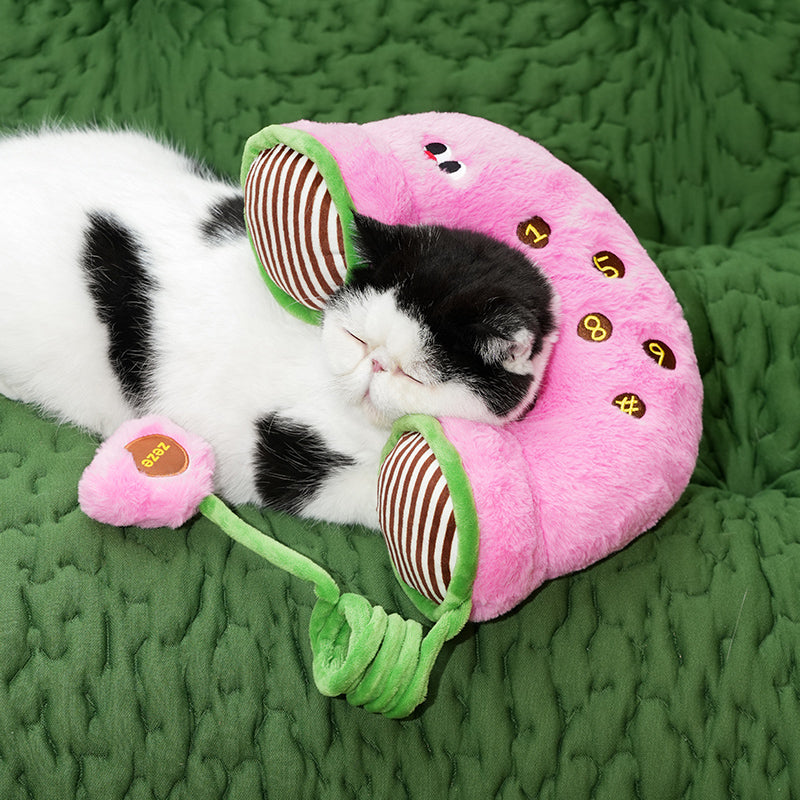 ZEZE Coussin pour chat en forme de téléphone rétro - Rose/vert