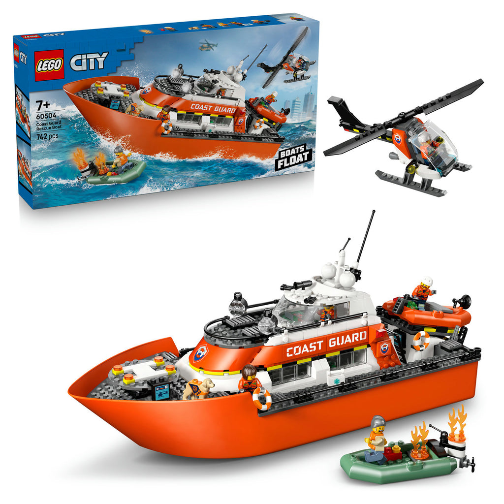 LEGO City Bateau de Sauvetage de la Garde Côtière & Hélicoptère 60504 Set de Jouets de Construction (742 Pièces)