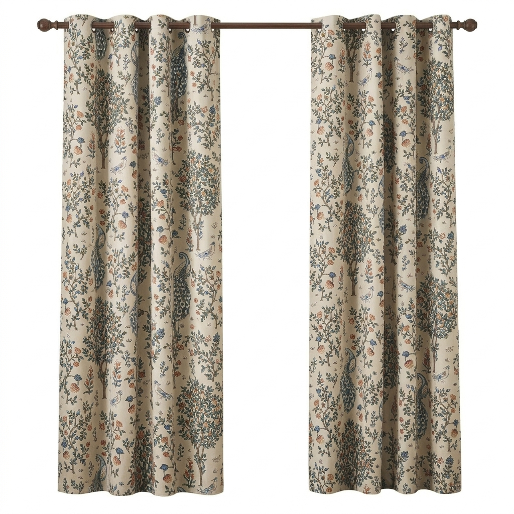 PONY DANCE Rideaux Vintage Imprimés Floraux Occultants Isolants Thermiques pour Chambre Salon, 2 Panneaux, l 132 x L 245 cm, Beige