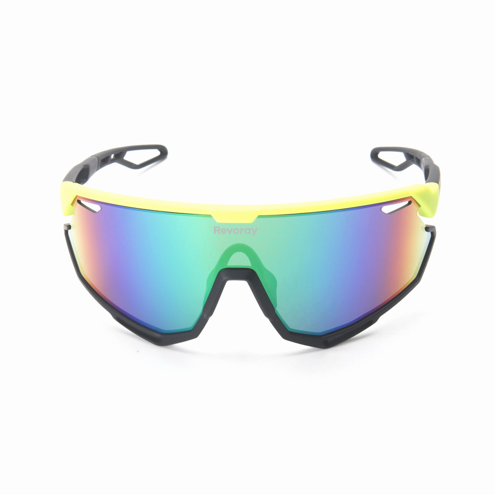 Revoray X3 Lunettes de soleil de cyclisme avec verre monobloc en PC haute définition et antichoc, monture légère en TR90, protection UV400, et design aérodynamique - Vert