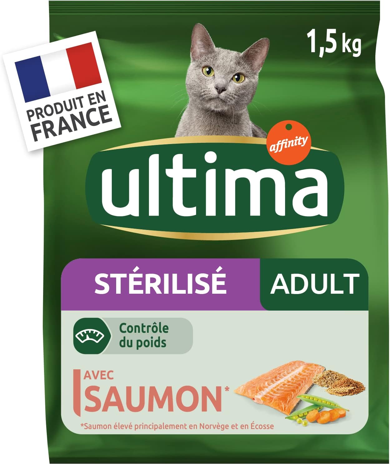 ULTIMA Nourriture pour Chat Adulte Stérilisé au Saumon - Pack 8 x 1,5 kg