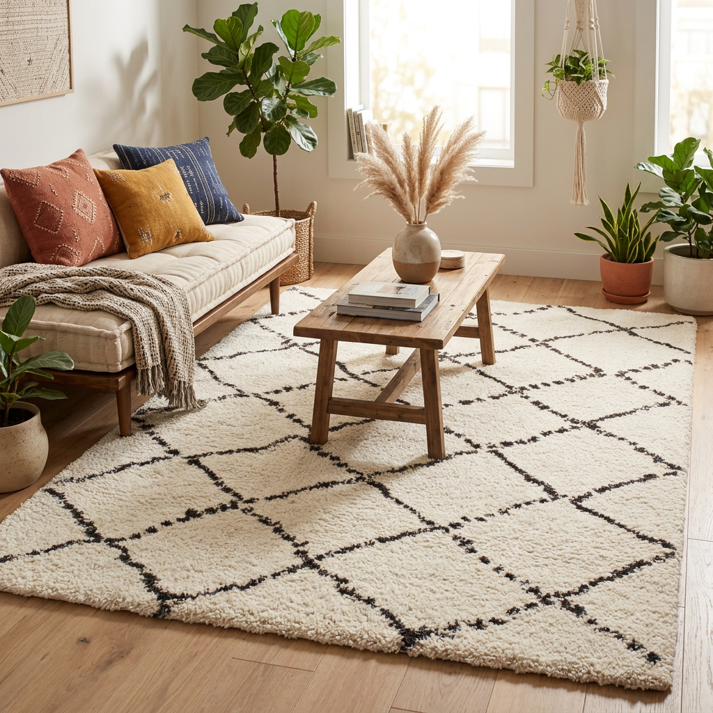 VIVARAISE Casablanca 2 Tapis - Gris Tonnerre, Motifs Berbères, Texture Shaggy Imitant la Laine, 100% Polypropylène, 160 x 230 x 3 cm