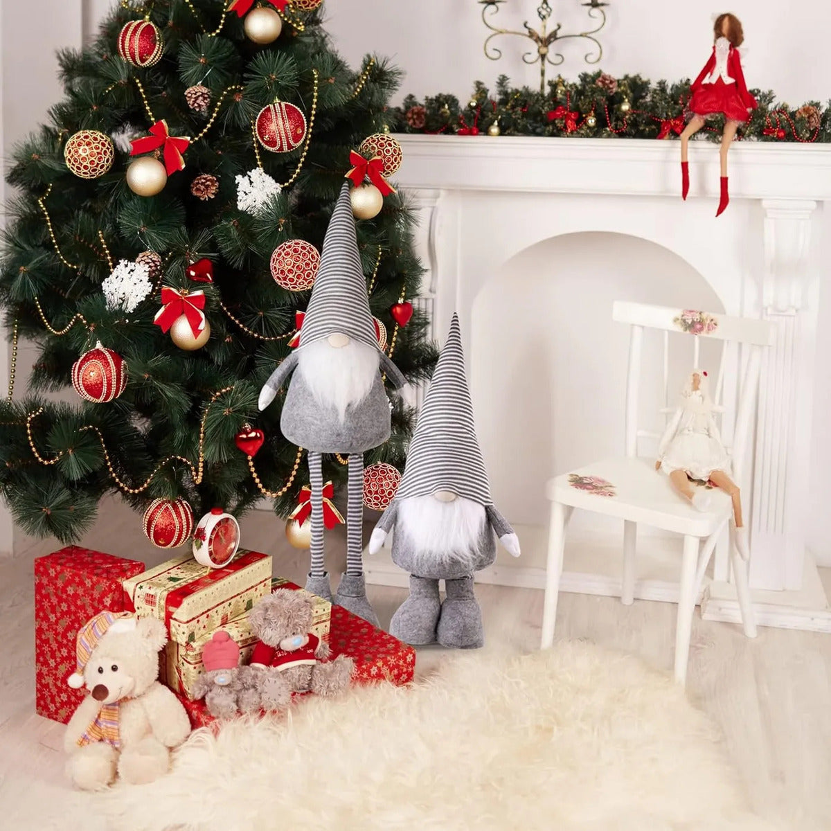 SALCAR Lutins de Noël pour décoration de Noël, 60-92 cm (jambes réglables pour extension de hauteur), figurines décoratives de gnomes, décorations de table, décorations de Noël