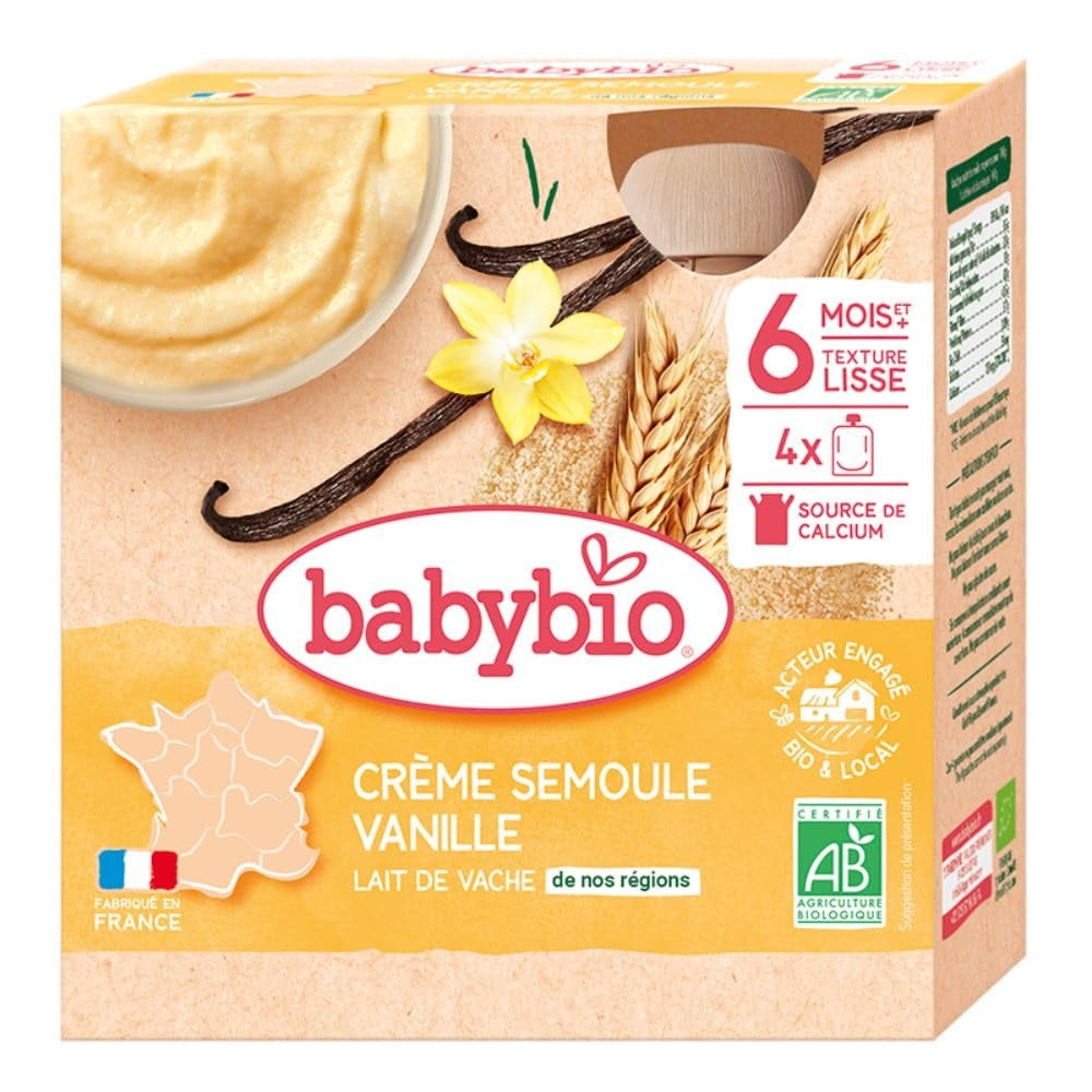 BABYBIO Gourde semoule vanille 4x85g