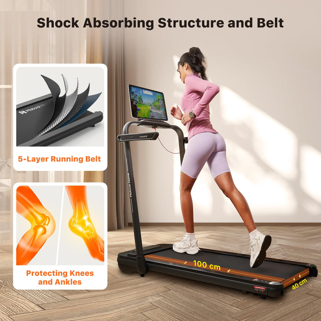 Mobvoi Tapis de course SE pliable 3-en-1, IA intelligente, 2,5 CV, compact, sous bureau, télécommande, application TicSports, rangement facile, 120 kg, 12 km/h, noir