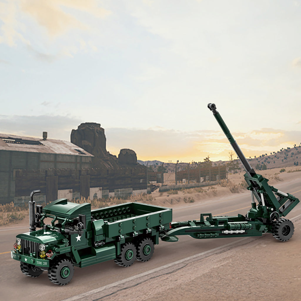 WANGE Camion M35a2 + Obusier M198 485 pièces Ensemble de blocs de construction pour constructeurs amateurs