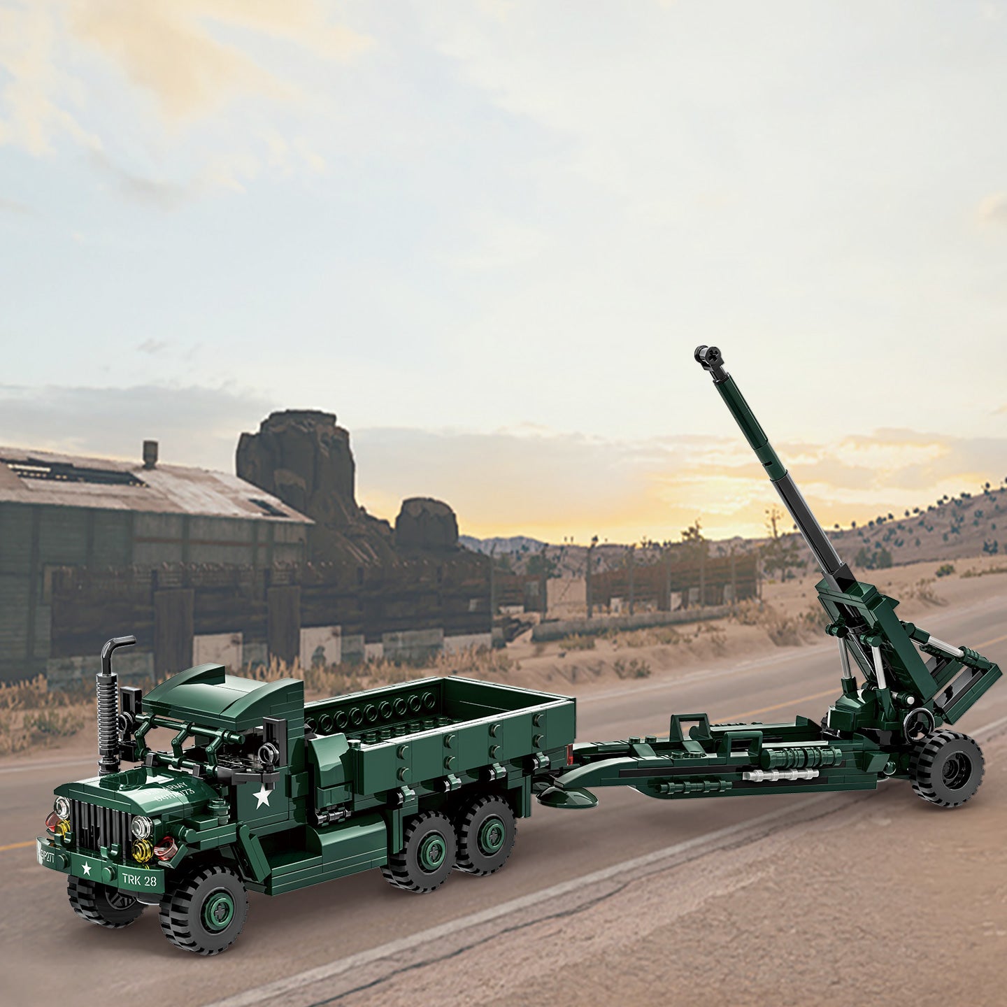 WANGE Camion M35a2 + Obusier M198 485 pièces Ensemble de blocs de construction pour constructeurs amateurs