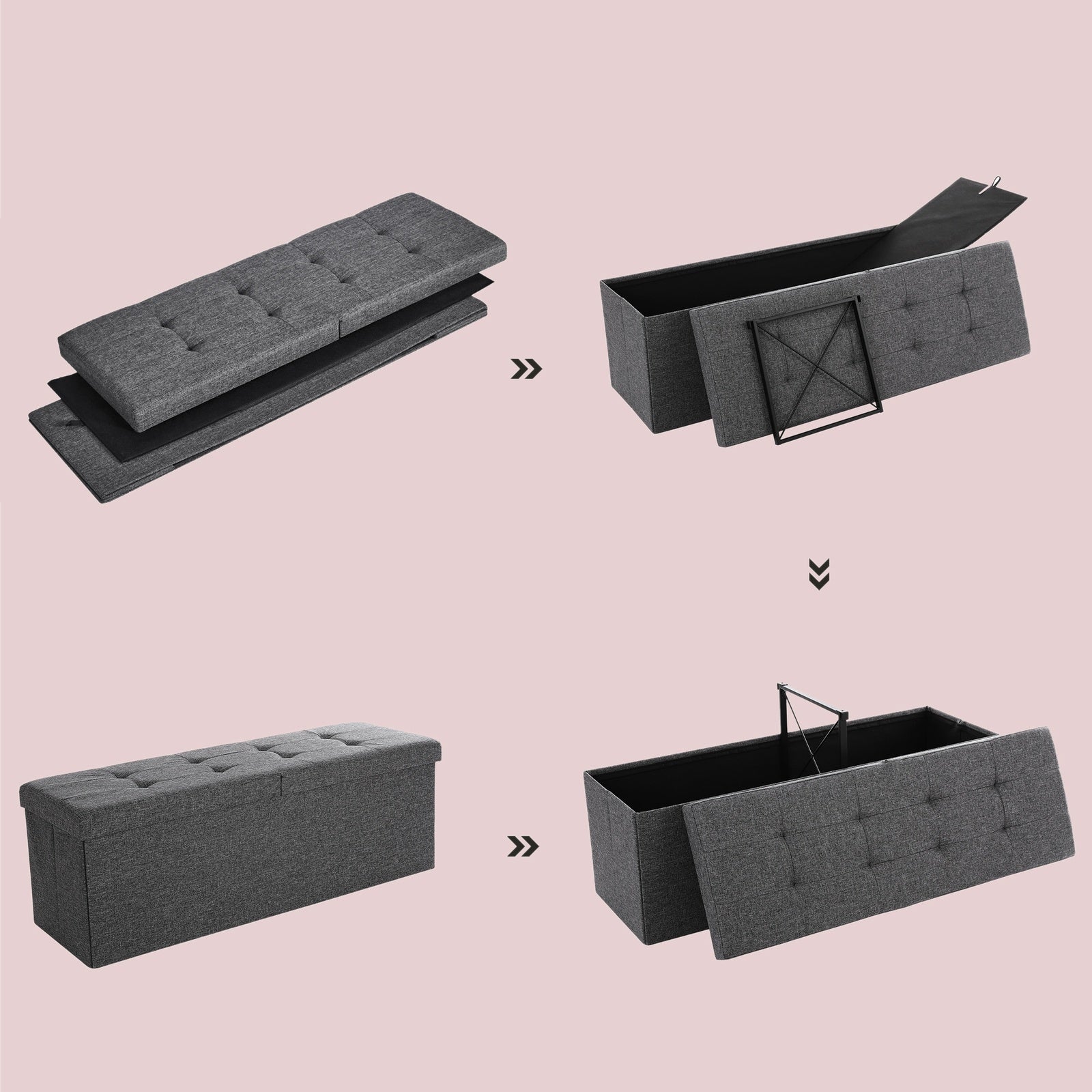JOYFURNOS Banc de rangement pliable avec couvercle – Gris Ardoise, 38 x 110 x 38 cm, bo?te de rangement, supporte jusqu'à 300 kg – idéal pour l'entrée, le salon ou la chambre