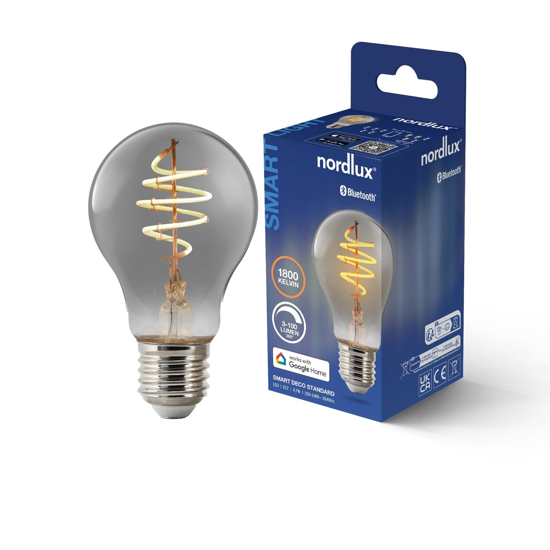 Ampoule SMART - E27 A60 standard, verre fumé - blanc chaud 1800K 100 l. - Nordlux