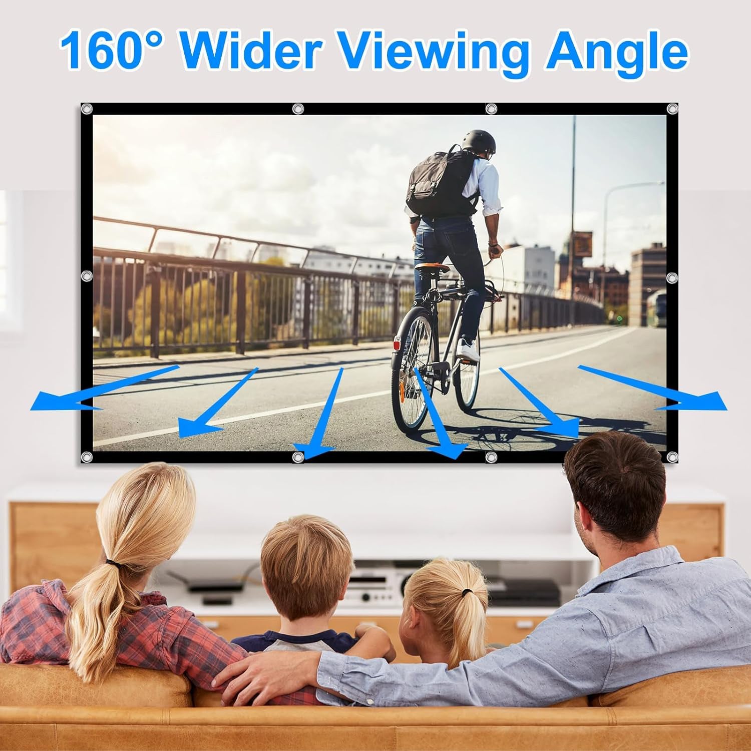 XBJ Écran de projection 100 pouces 16:9 | Écran de projection double face pliable anti-froissage HD 4K, Angle de vision large de 160°