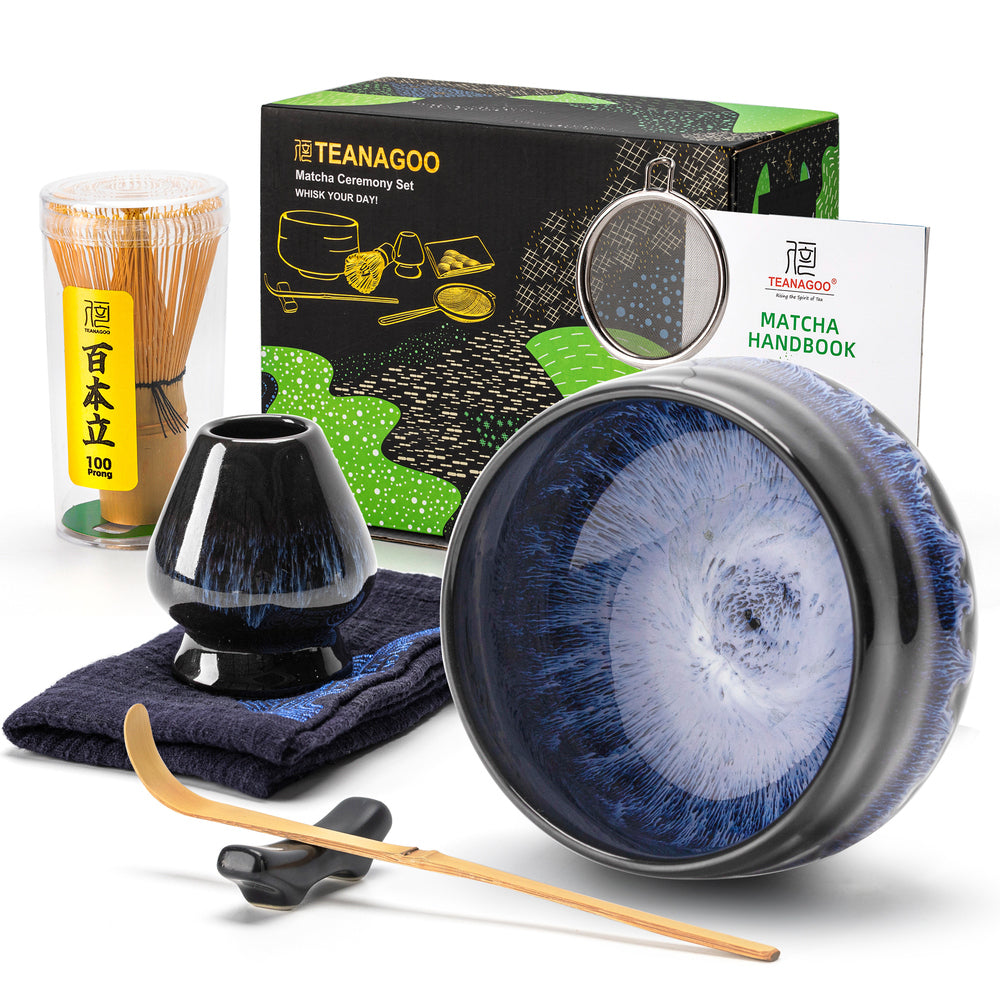 TEANAGOO Service à thé matcha, service à thé japonais, bol à matcha, fouet en bambou pour matcha, cuillère, tamis, porte-fouet à matcha, support de fouet à matcha