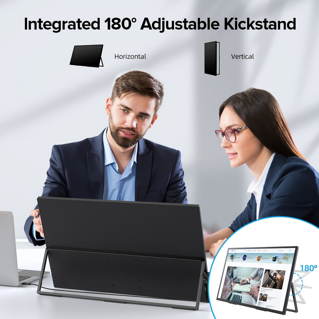 UPERFECT Moniteur portable QLED 4K 18,4 pouces avec écran UHD 3840 x 2160, support intégré, USB-C, Mini-HDMI, pour PC, ordinateur portable, téléphone portable, Xbox, Switch, PS4/5