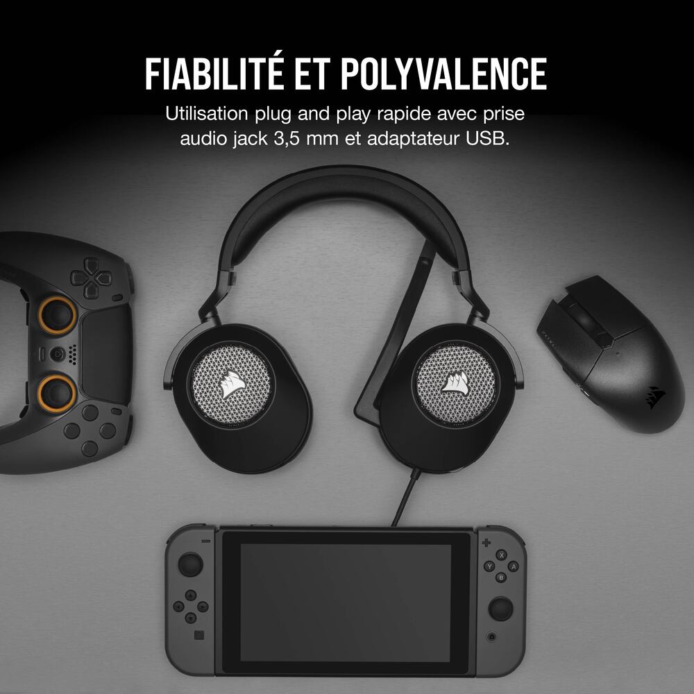 Corsair HS65 Surround Casque Gaming Filaire (Jack 3,5 mm) - Micro rabattable - Carbone