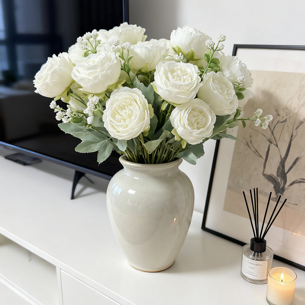 Wei's moment 4 Bunches Fleurs Artificielles Pivoines Fleurs Blanches Bouquets de Pivoines en Soie pour Mariage Fête Table de Mariage Décoration de Table Arrangement Floral Maison Cuisine Décoration