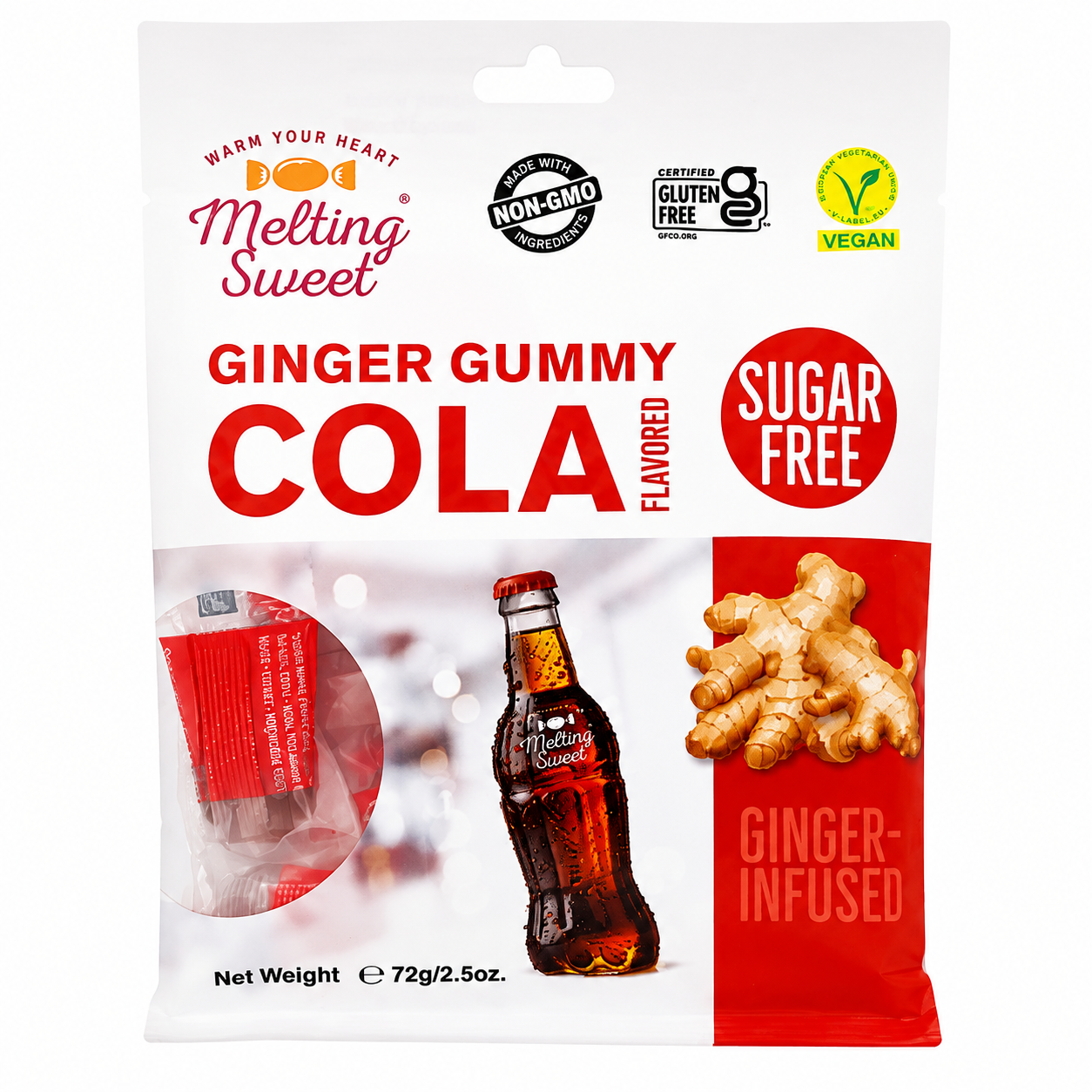 MELTING SWEET Bonbons gélifiés au gingembre saveur cola (sans sucre) 72 g