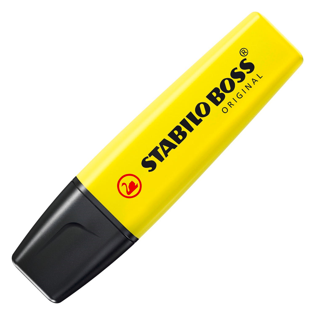 STABILO BOSS ORIGINAL Lot de 4 surligneurs - Pointe biseautée, Jaune fluorescent