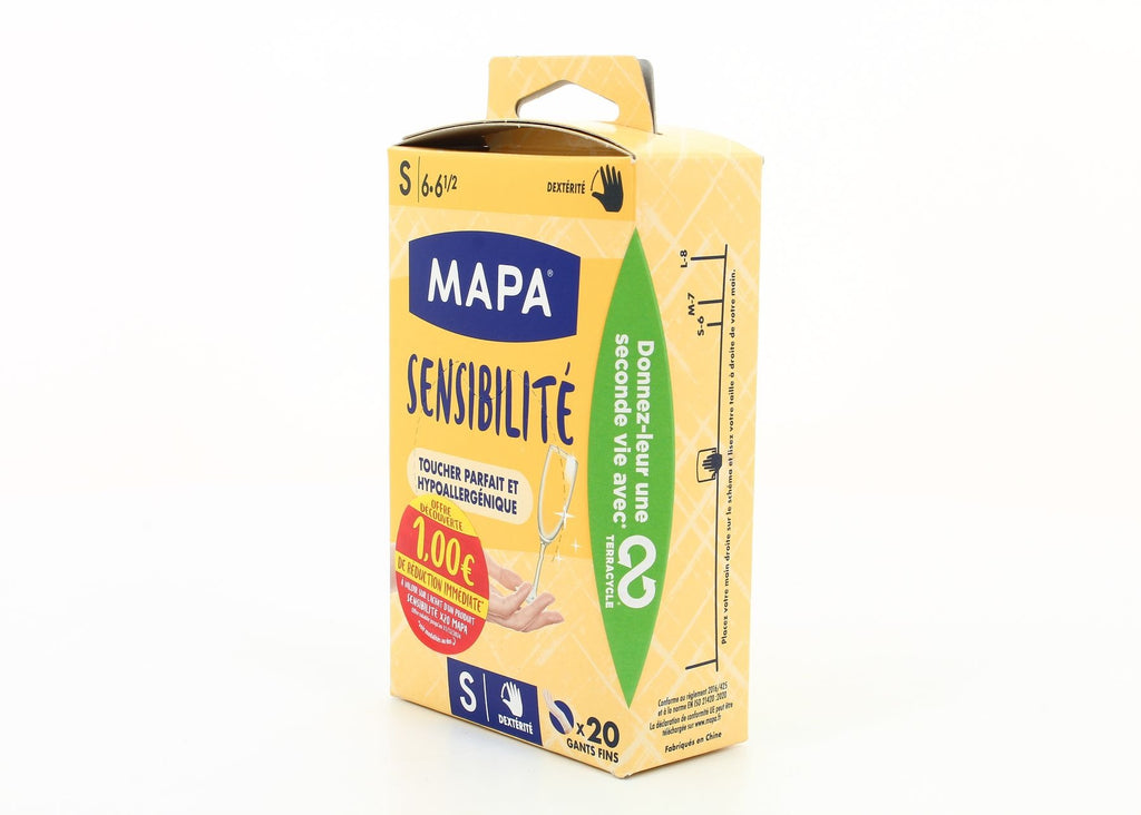 MAPA Gants vinyle fins Sensible hypoallergéniques non poudrés Taille S 20 gants