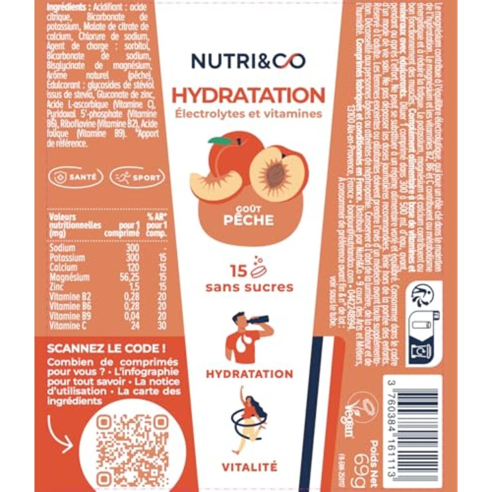 Nutri&Co Électrolytes - goût Pêche - 15 Comprimés Effervescents (Lot de 3)
