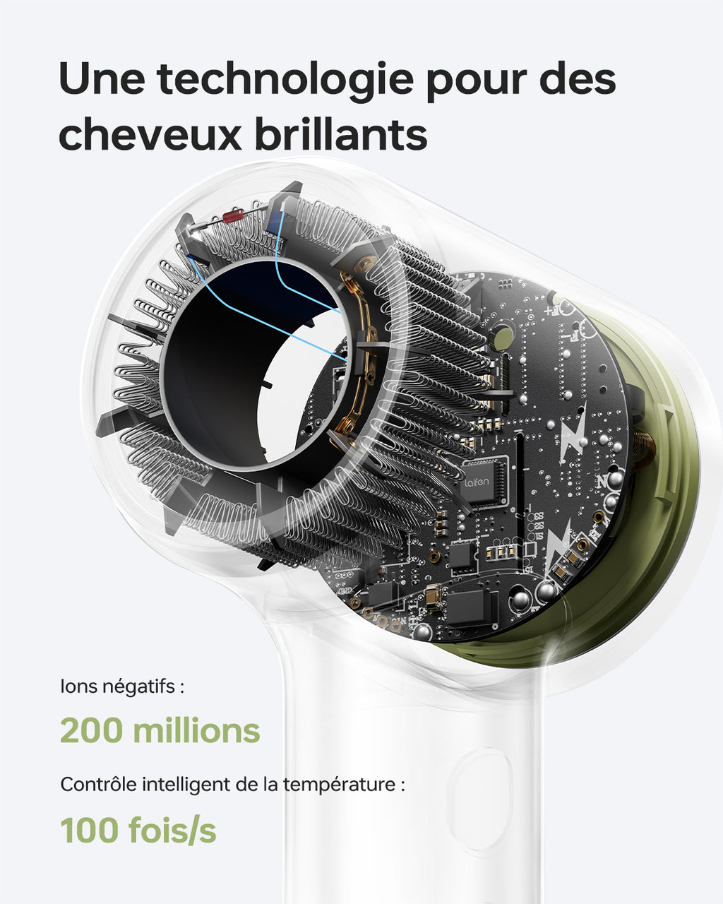 Laifen mini sèche-cheveux, ions négatifs avec moteur sans balais (110 000 tr/min), séchage rapide, sèche-cheveux de voyage silencieux (vert)