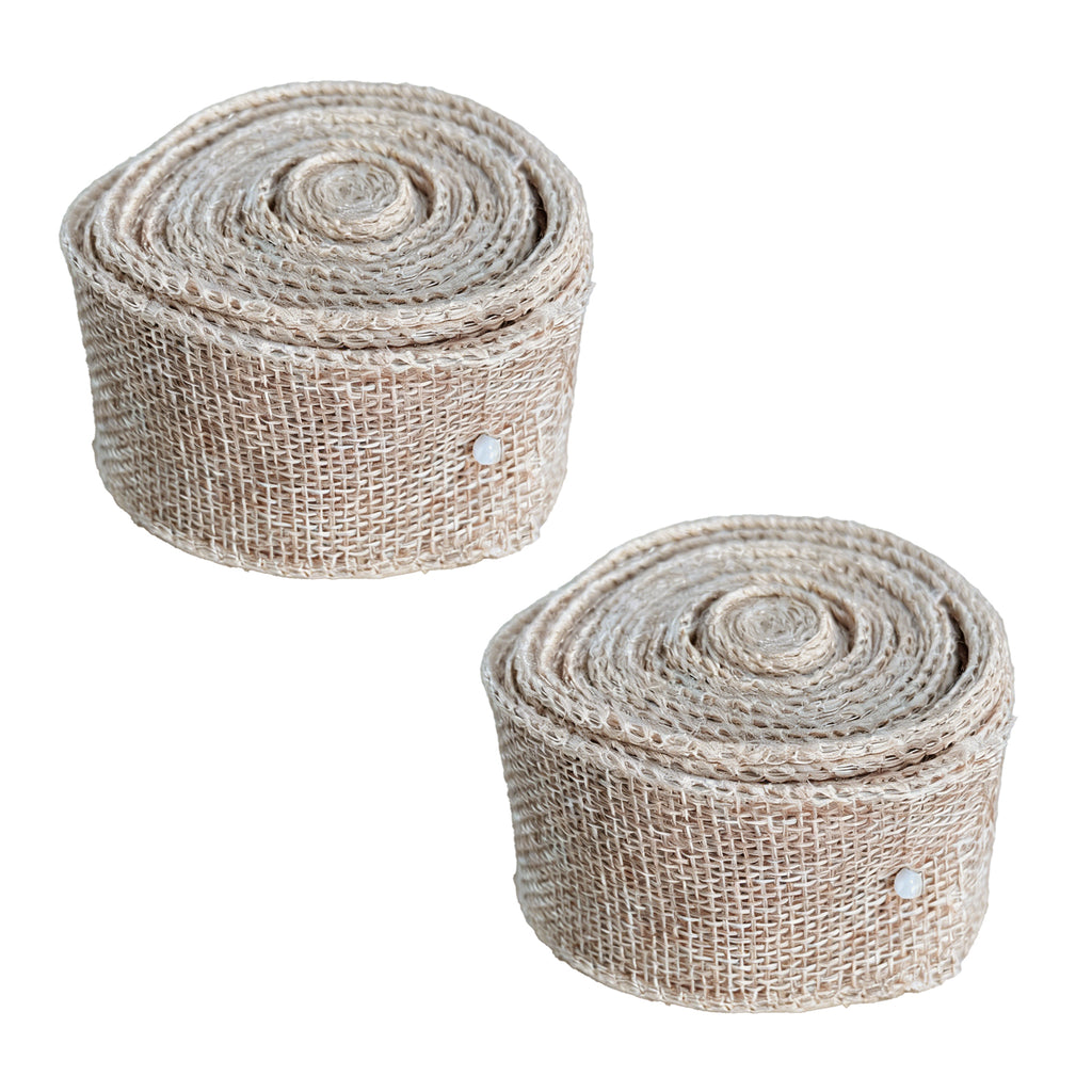 JU7CER Lot de 2 pièces : ruban imitant le jute à bordure en fer de 4 m de long x 4 cm de large pour boucles de Noël artisanales et DIY Ruban décoratif pour fonds de boîtes cadeaux