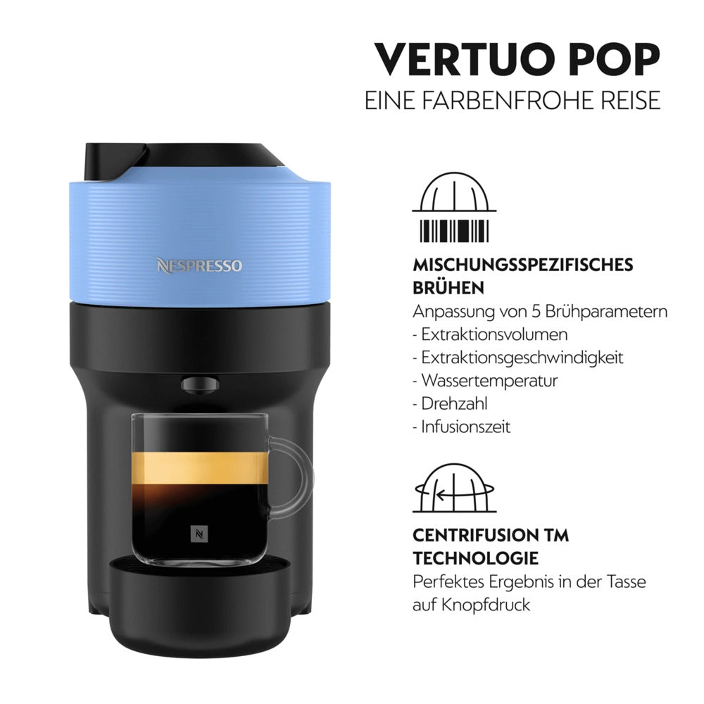 Nespresso Vertuo Pop Blue Machine à Capsules | 4 Tailles de Tasses | Reconnaissance du Code-barres | Fonctionnement à Toucher Unique | Design Compact | Machine à Café ENV90.A