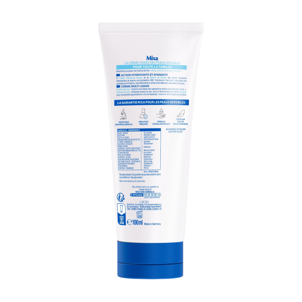 Mixa 48H Crème Hydratante Apaisante Visage Peaux Sensibles 100 ml