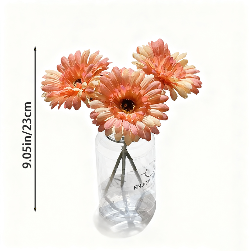 Yuejia 3 pièces 9,05 po/23 cm Fleurs de gerbera en soie artificielle Mariage maison vérandas Décoration de table Faux chrysanthèmes marguerites Fête Décoration de maison (Orange)