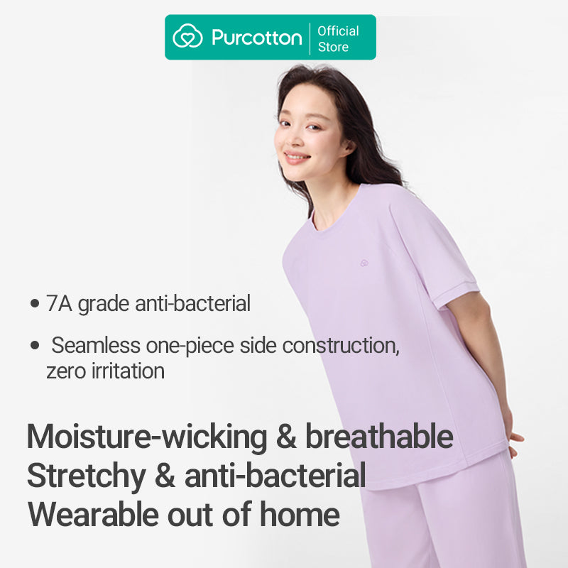 Purcotton Ensemble de loungewear en tricot antibactérien pour femme - Ensemble de pantalon long - Confortable et respectueux de la peau - Style reposant et décontracté