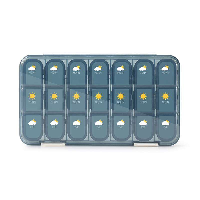 JORDAN & JUDY Organisateur de pilules hebdomadaire portable étanche de 21 compartiments - Bleu