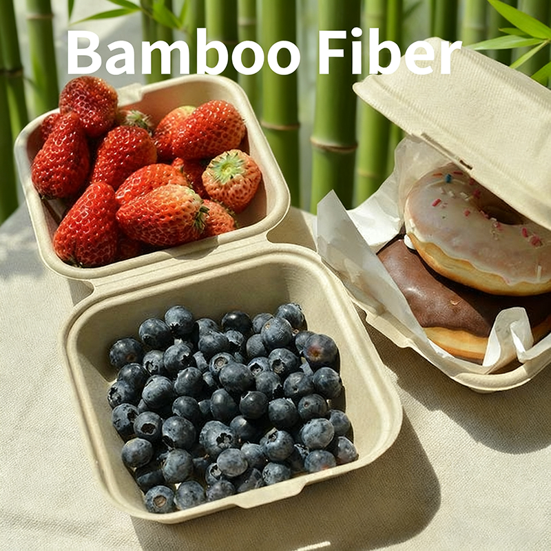 Rui bamboo Boîtes à clapet jetables en fibre de bambou 6 pouces Lot de 50