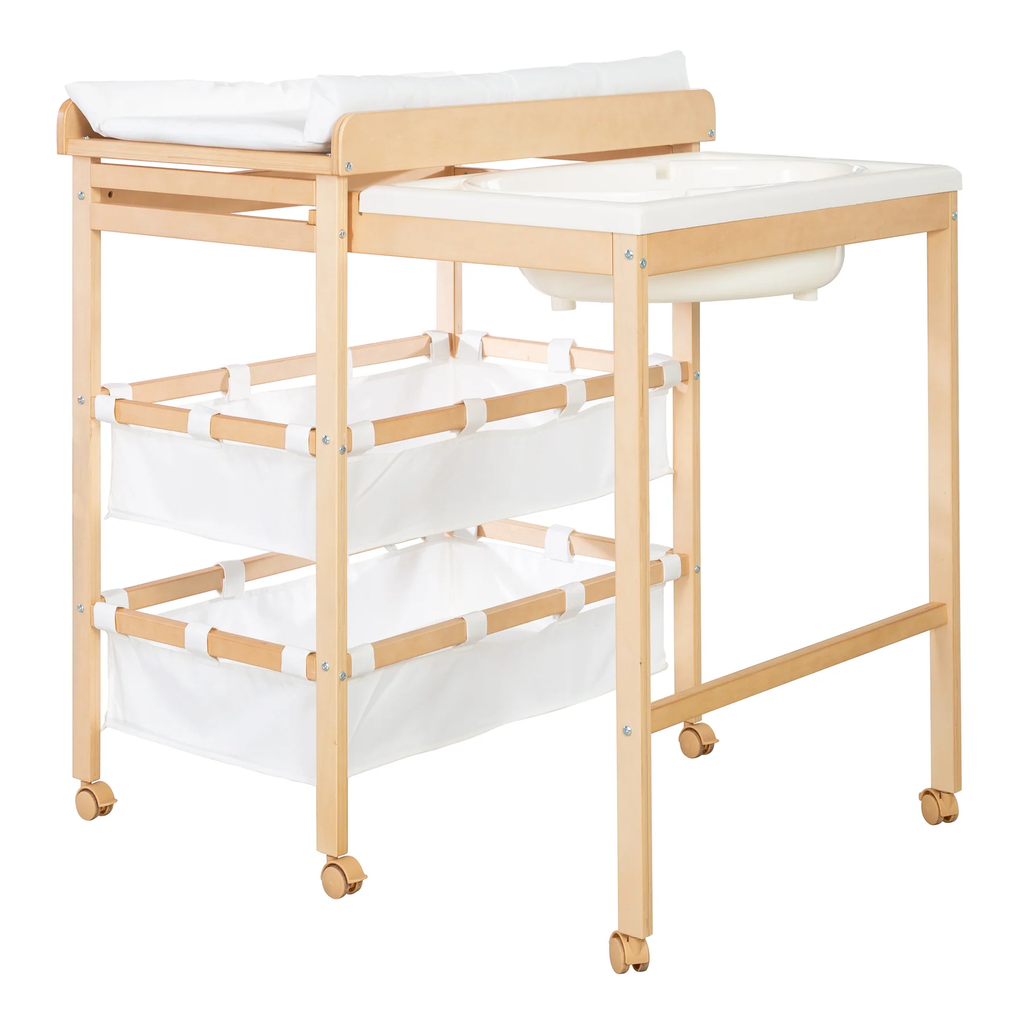 roba Table extensible bain et change 'Baby Pool' avec baignoire (Bois naturel / Tapis blanc)