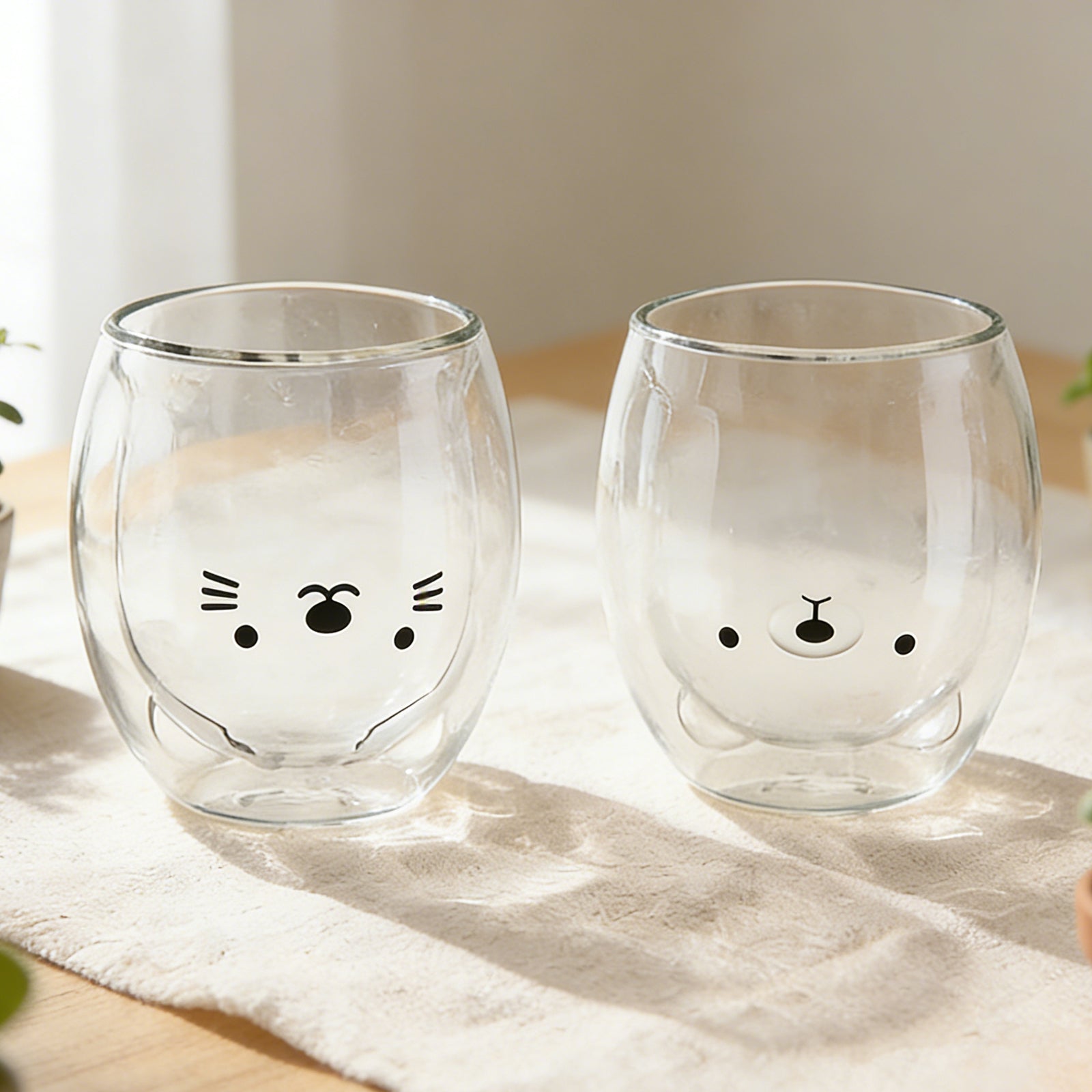 Ju7cer Lot de 2 verres à double paroi chat et ours - 260 ml