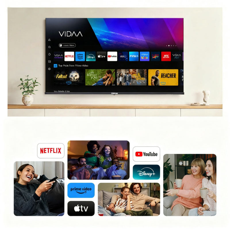 Hikers Smart TV 40 pouces FHD WiFi VIDAA avec Triple Tuner DVB-T/T2/S/S2/C, HDMI x3, USB x2, CI+, commande vocale et applications de streami