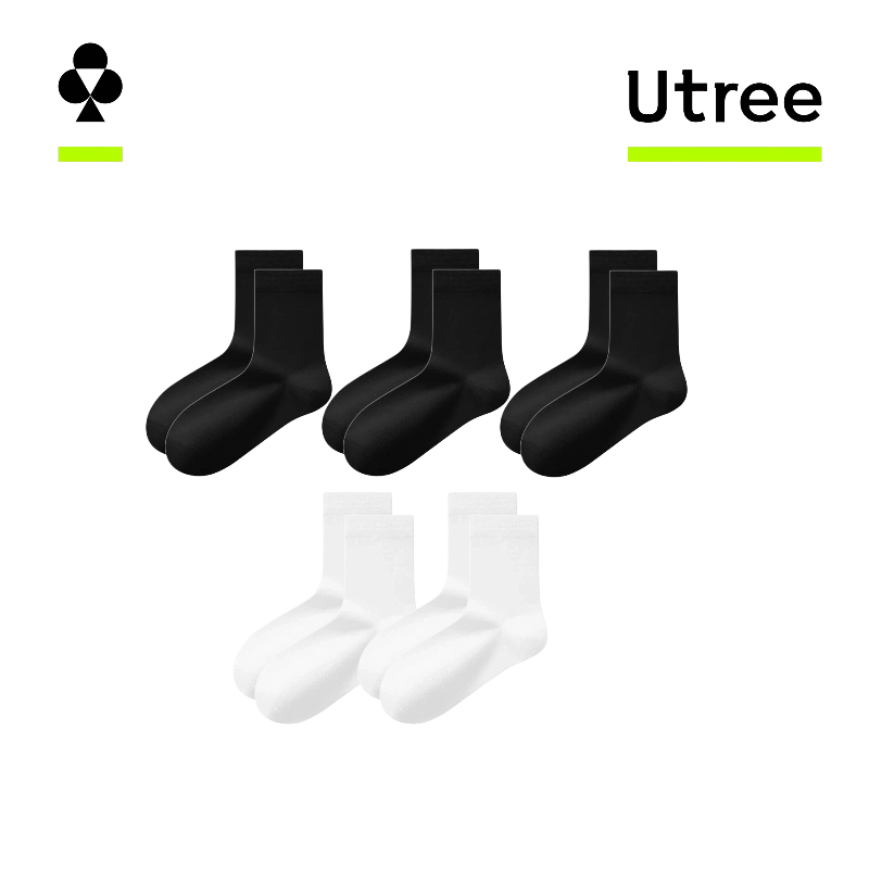 Utree - Chaussettes de ville en coton 100 %, fines, antibactériennes et respirantes pour homme - Noir + Noir + Noir + Blanc + Blanc - 24-26