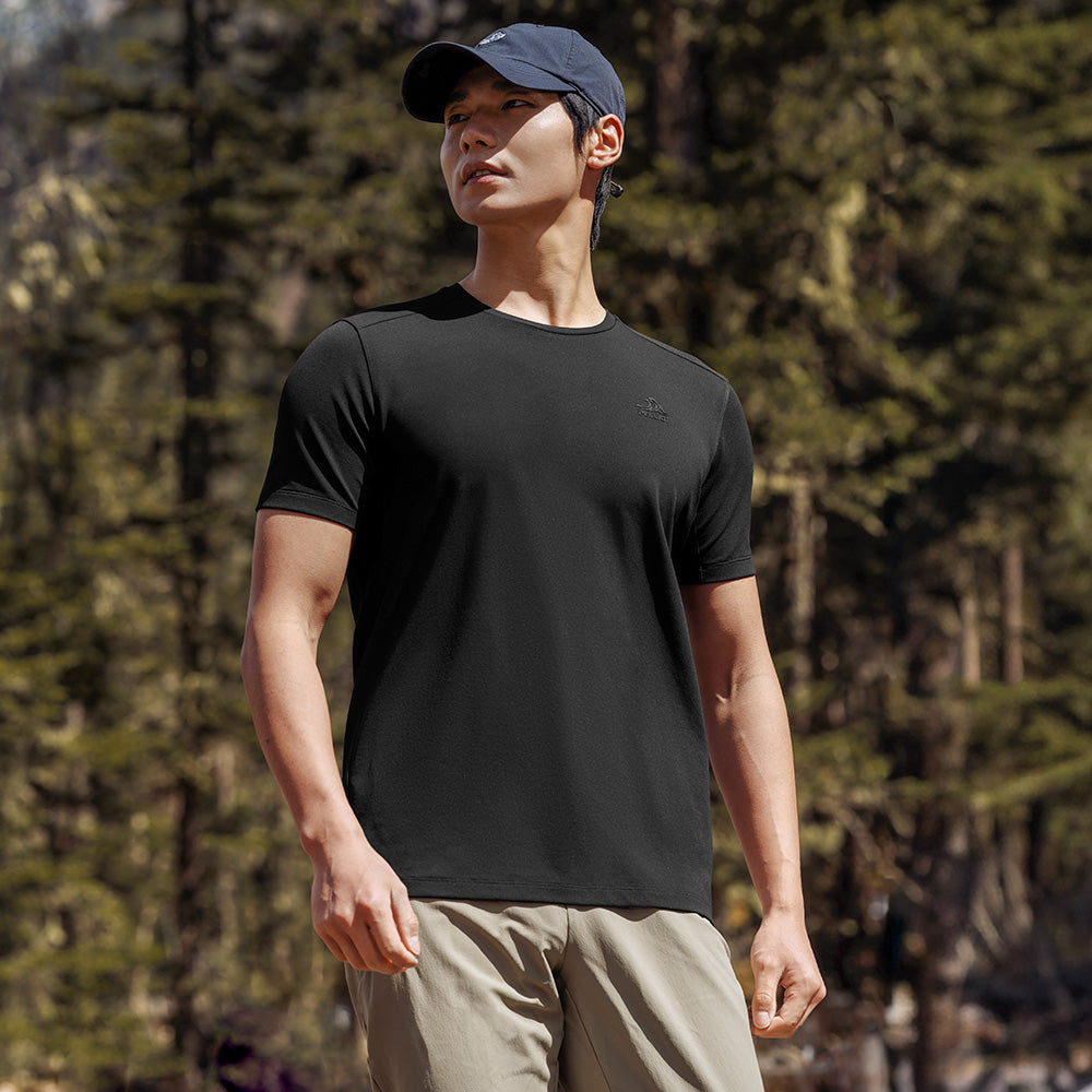 PELLIOT T-shirt à manches courtes à col rond pour homme Voyage Camping Étanche Durable - Noir - XL