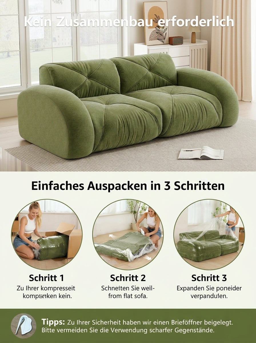 URBAN MEUBLE Canapé double modulable sans cadre — 204x95x76 cm — Tissu Chenille vert — Mousse haute densité