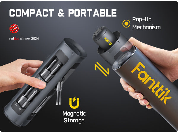 Fanttik S1 Pro Tournevis électrique, 16 embouts en acier S2, 3 réglages de couple, Max. 6 N·m, Batterie 2000 mAh, Éclairage LED et porte-embout hexagonal 1/4 po, pour meubles et PC de jeu