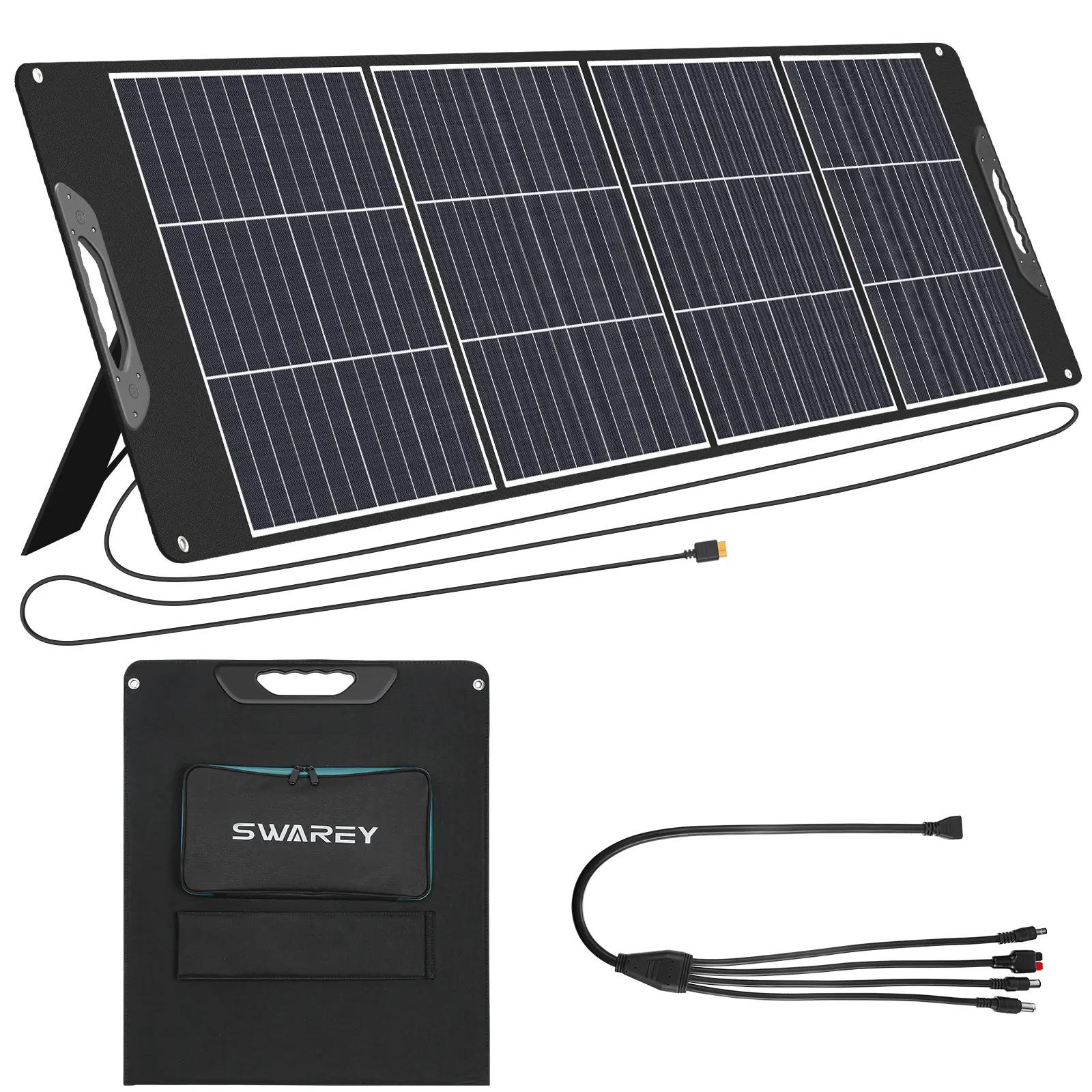 SWAREY 200W Panneau Solaire Pliable, Chargeur Solaire Monocristallin Portable avec Port USB-C 18W et QC3.0, Câble XT60 vers Anderson / DC5521 / DC7450, pour Station d’Énergie