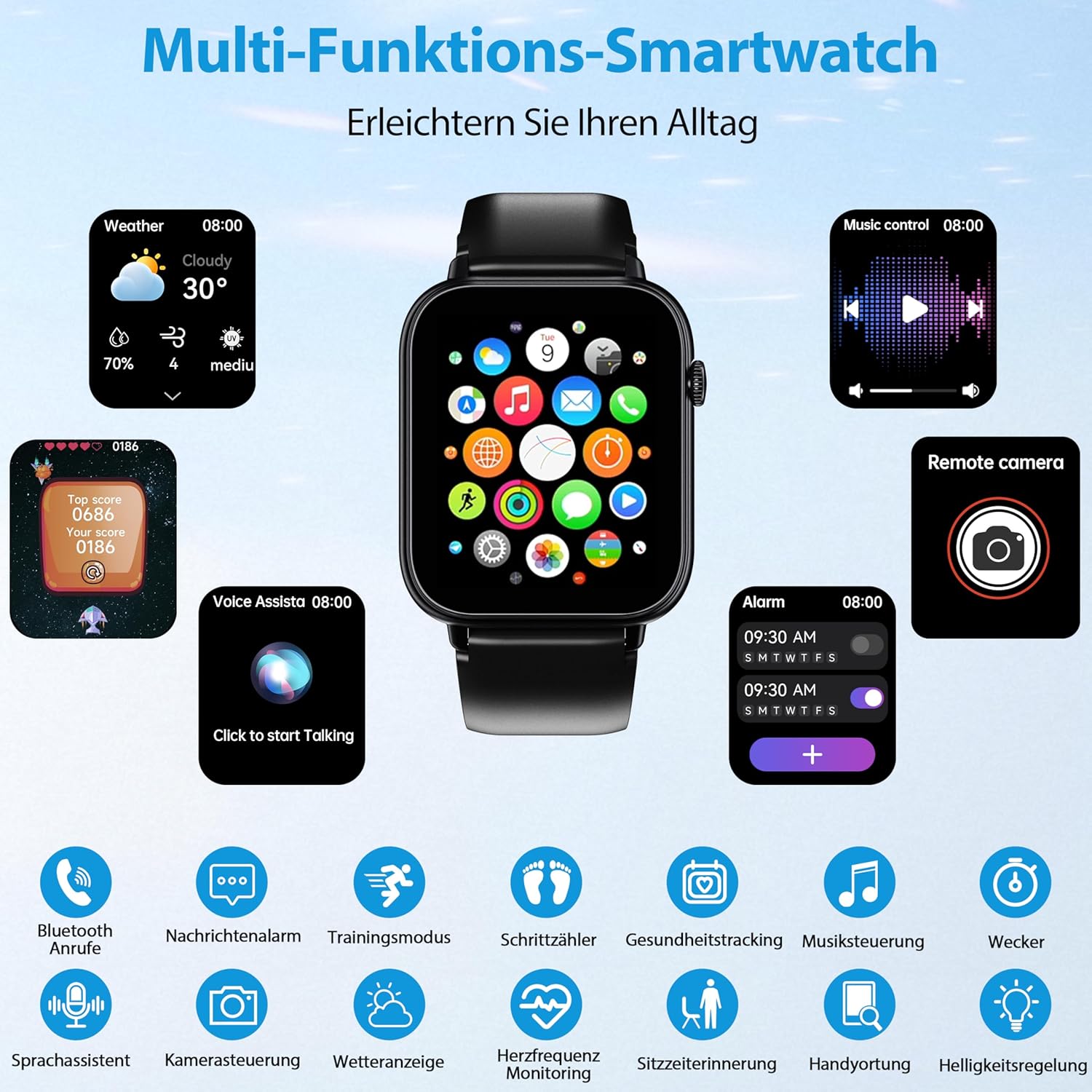 Montre connectée OUKITEL V3 noire-1,83" HD homme femme appel Bluetooth IP68 SpO2 cardio 100+ modes sportifs Android iOS