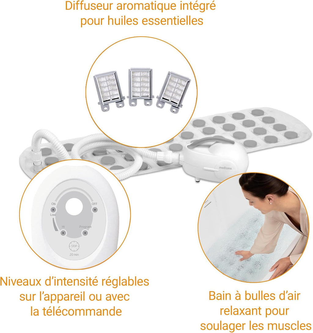 Medisana MBH Tapis de bain hydromassant, diffuseur d'arômes, 3 niveaux d'intensité, fonction minuterie