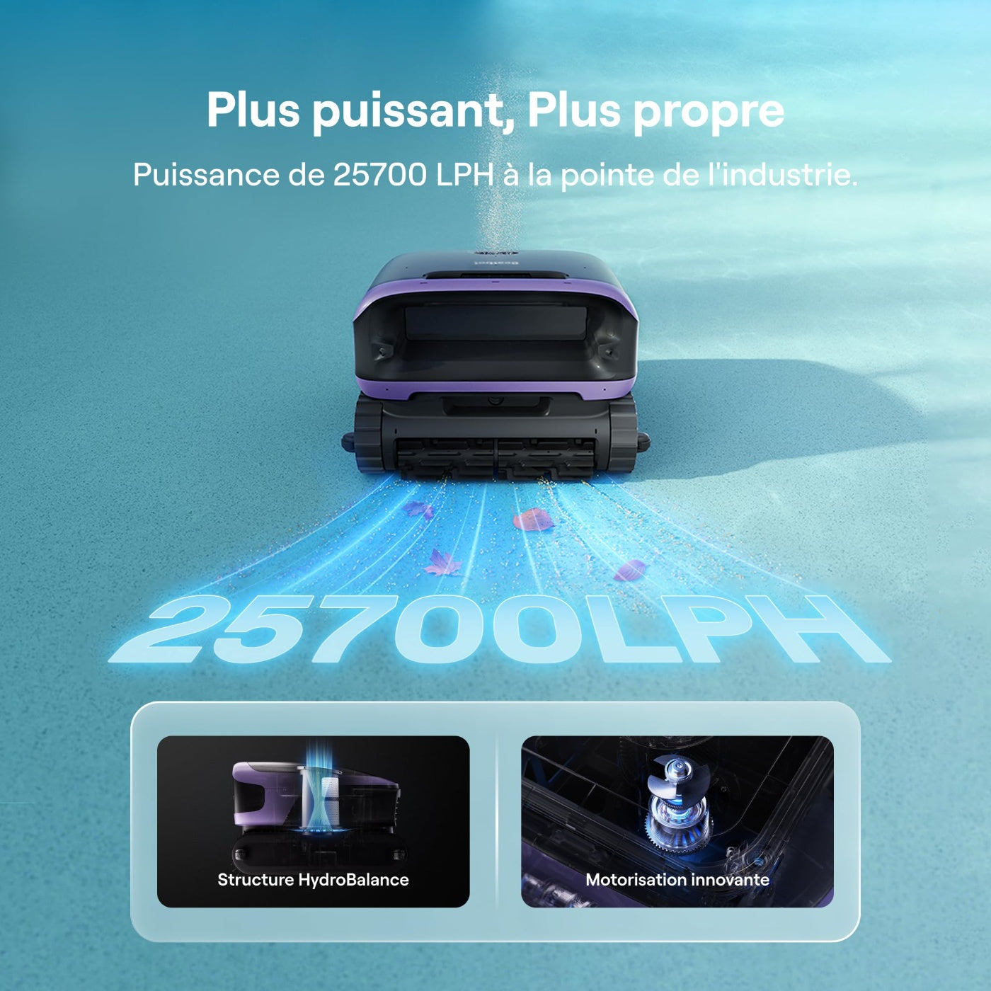 Beatbot M70 Version Robot de Piscine, Débit de 25 700 L/h, Station d'Accueil de Surface Intelligente, Bac à Débris de 6 L, Batterie de 10 000 mAh, Pour Piscines Jusqu'à 300 m², Violet Foncé