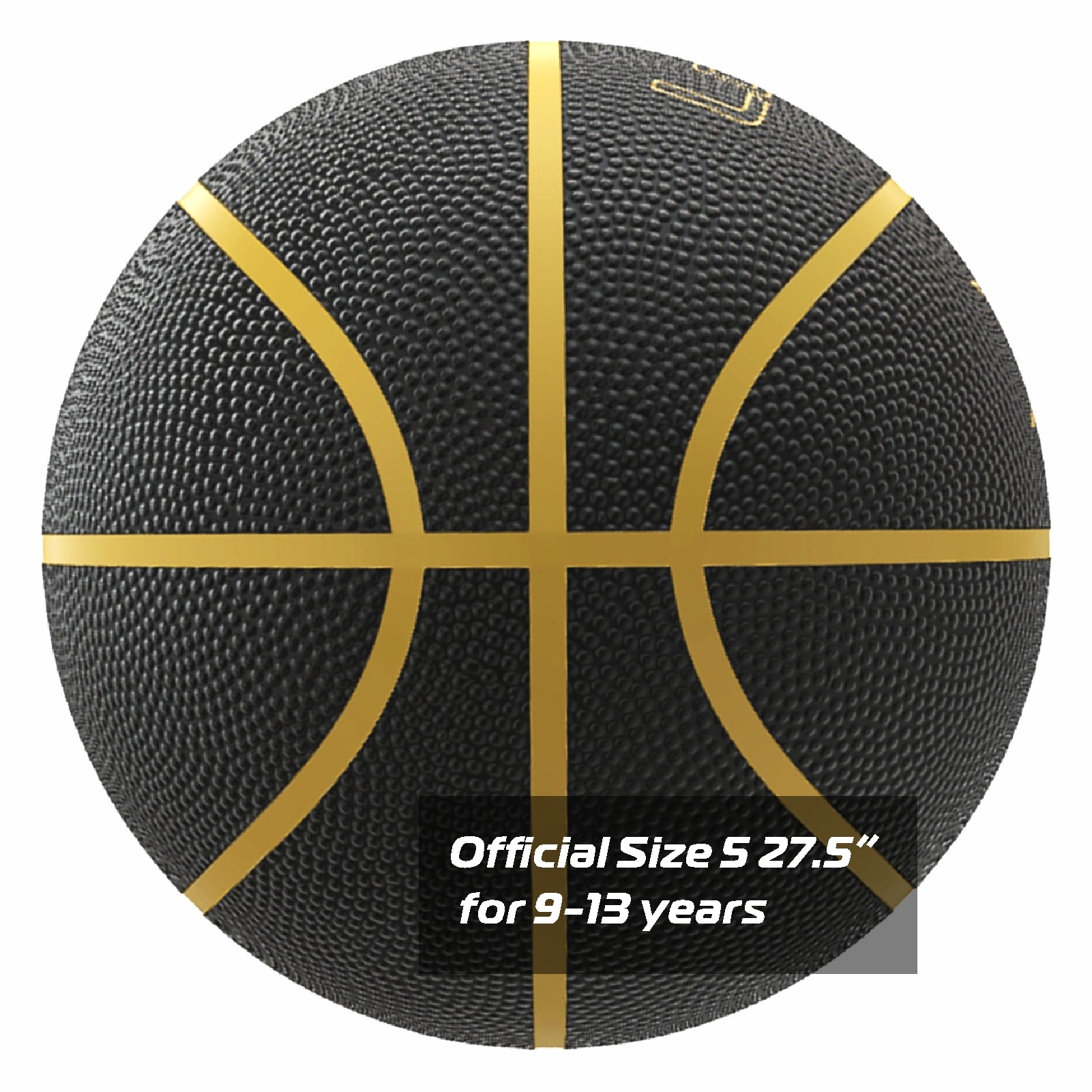 LONGSAIL Ballon de basketball en caoutchouc haute qualité (27,5 po) Taille 5 Noir/Or