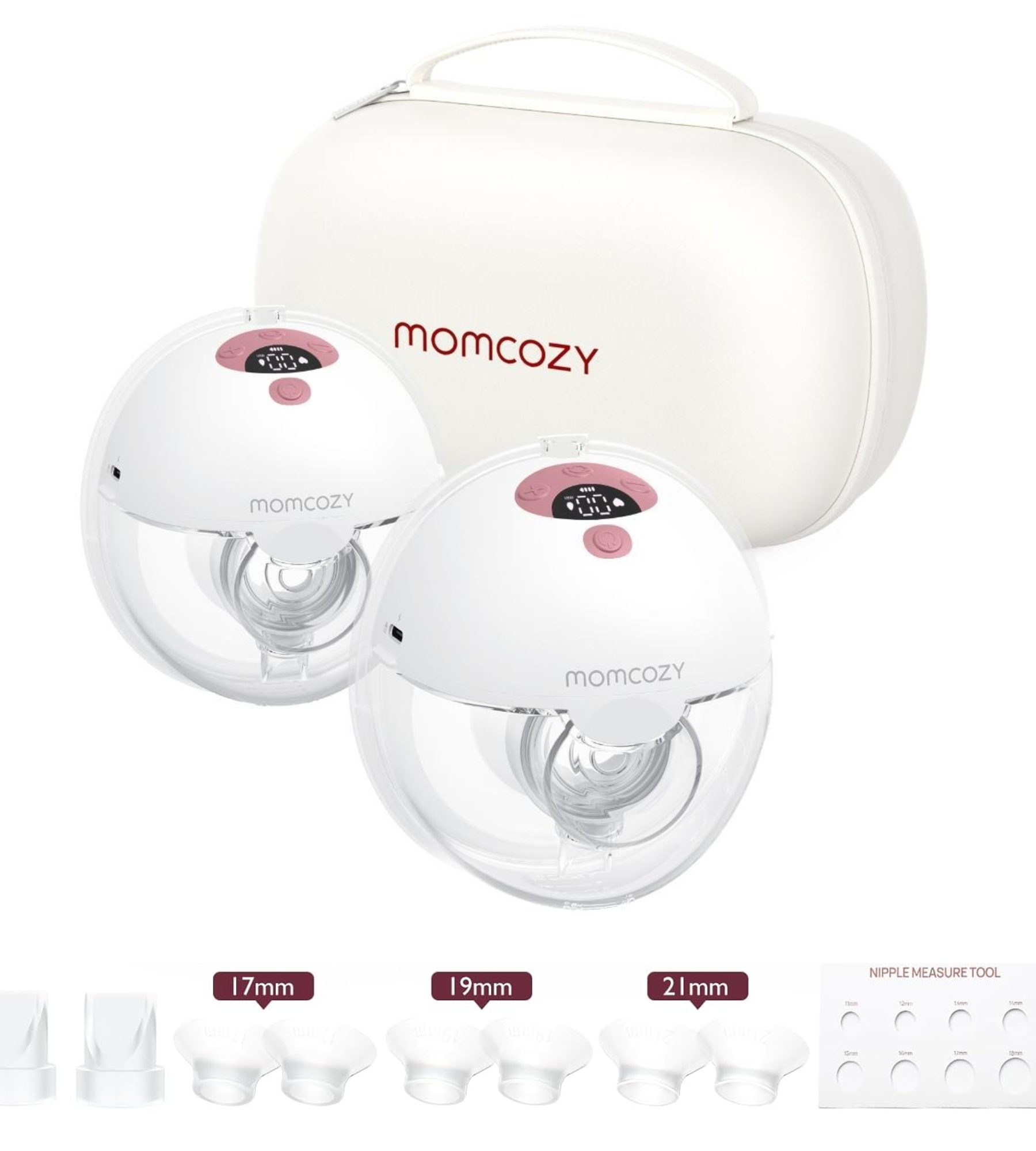 Momcozy M5 Tire-lait à porter, Tire-lait électrique sans fil mains libres, 3 modes 9 niveaux d'aspiration, Sans BPA, Portable et léger, Anneau de 24 mm, Lot de 2 rouge douillet
