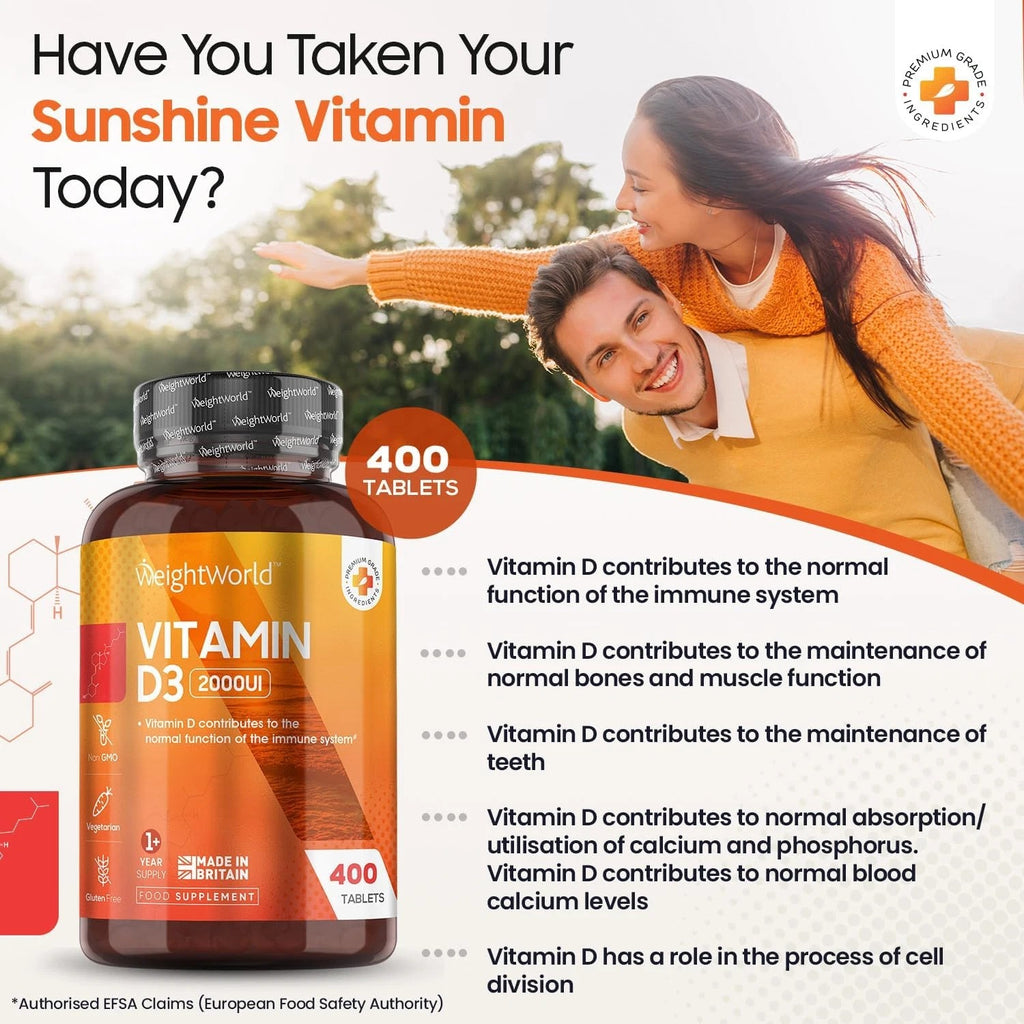 WeightWorld Vitamine D3 2000 UI 400 comprimés